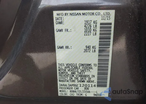 2016 Nissan Altima 2.5 Sl из США, поврежденный, VIN 1N4AL3AP0GC120114